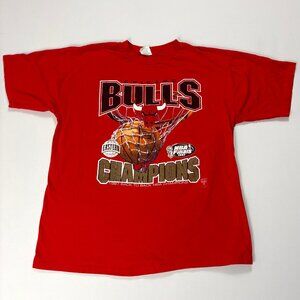 Vintage Chicago Bulls 1997 Champions T Shirt Red Sz XL/XXL Tour Champ NBA Finals